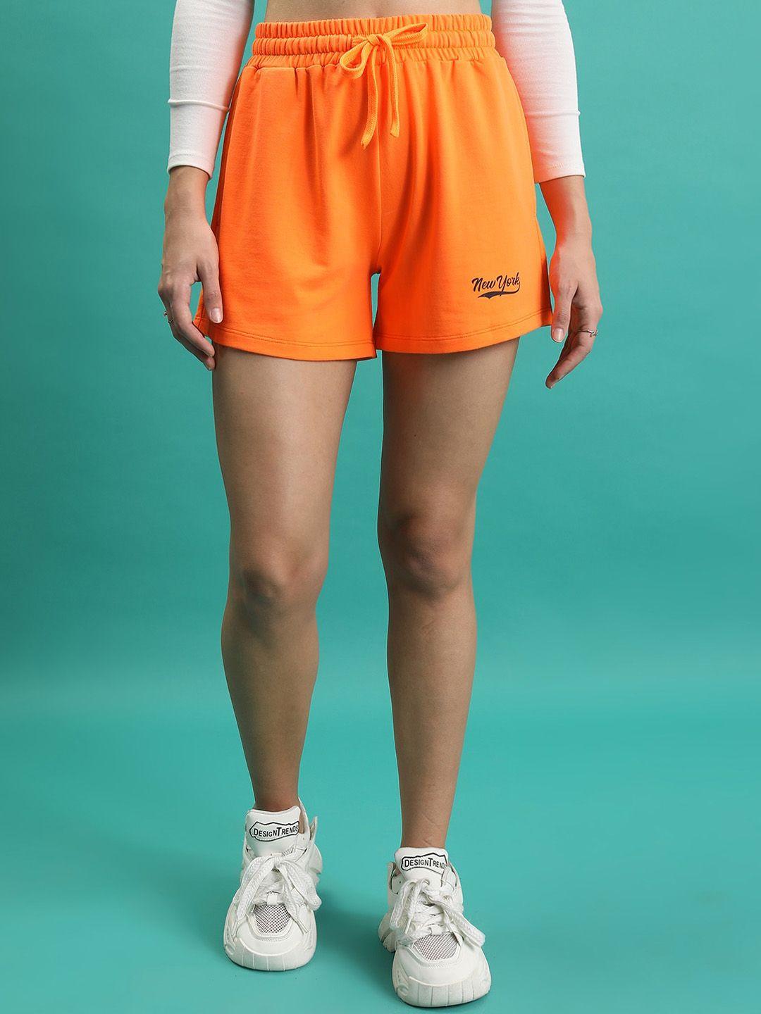 tokyo talkies women orange mid rise relaxed fit shorts