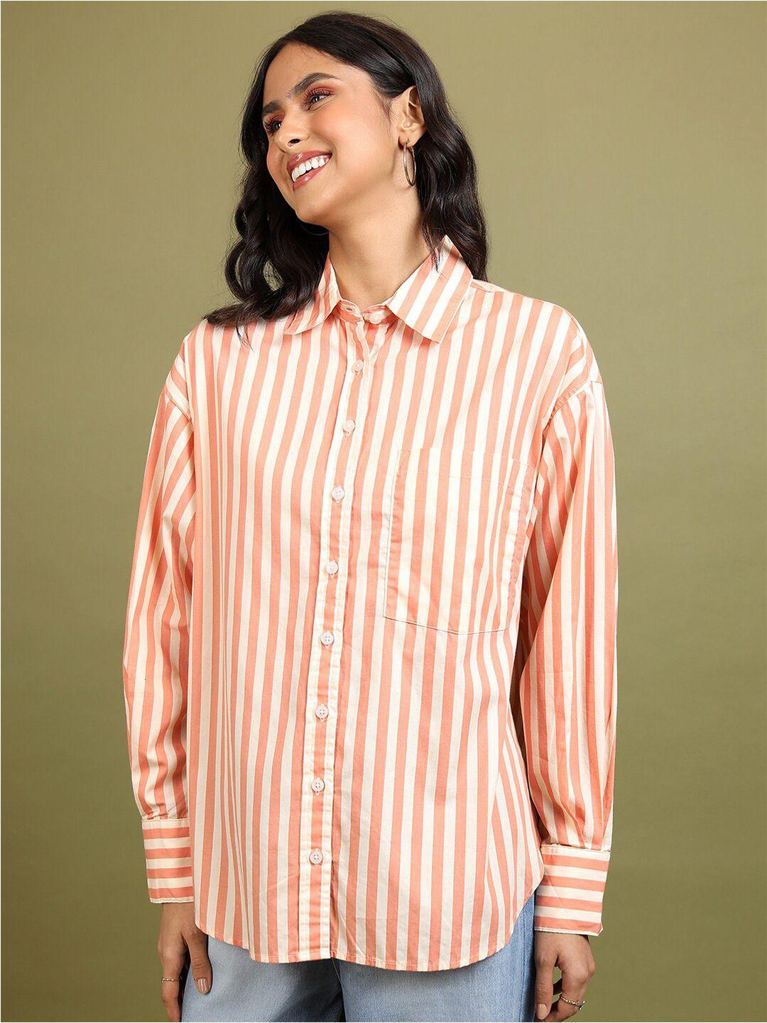 tokyo talkies women orange printed casual shirt