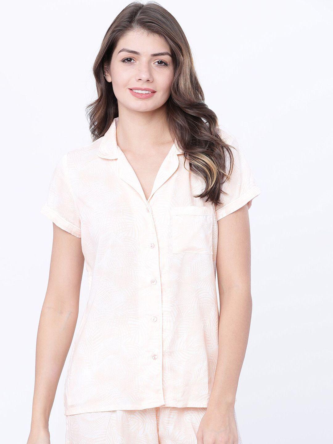 tokyo talkies women peach & white printed sleep shirt