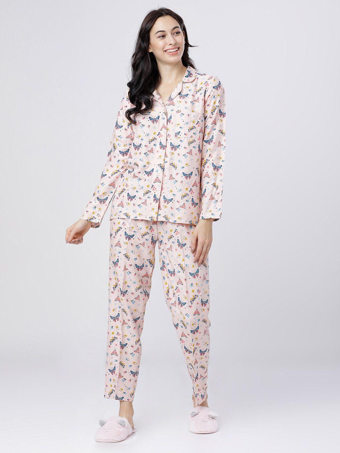 tokyo talkies women peach-coloured printed night suit