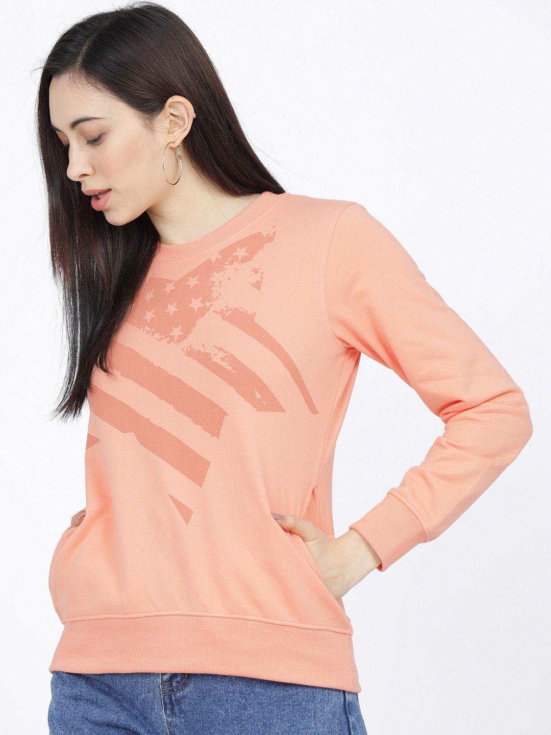tokyo talkies women peach-coloured printed sweatshirt