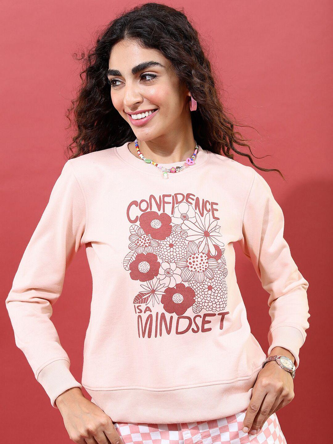 tokyo talkies women peach-coloured printed sweatshirt