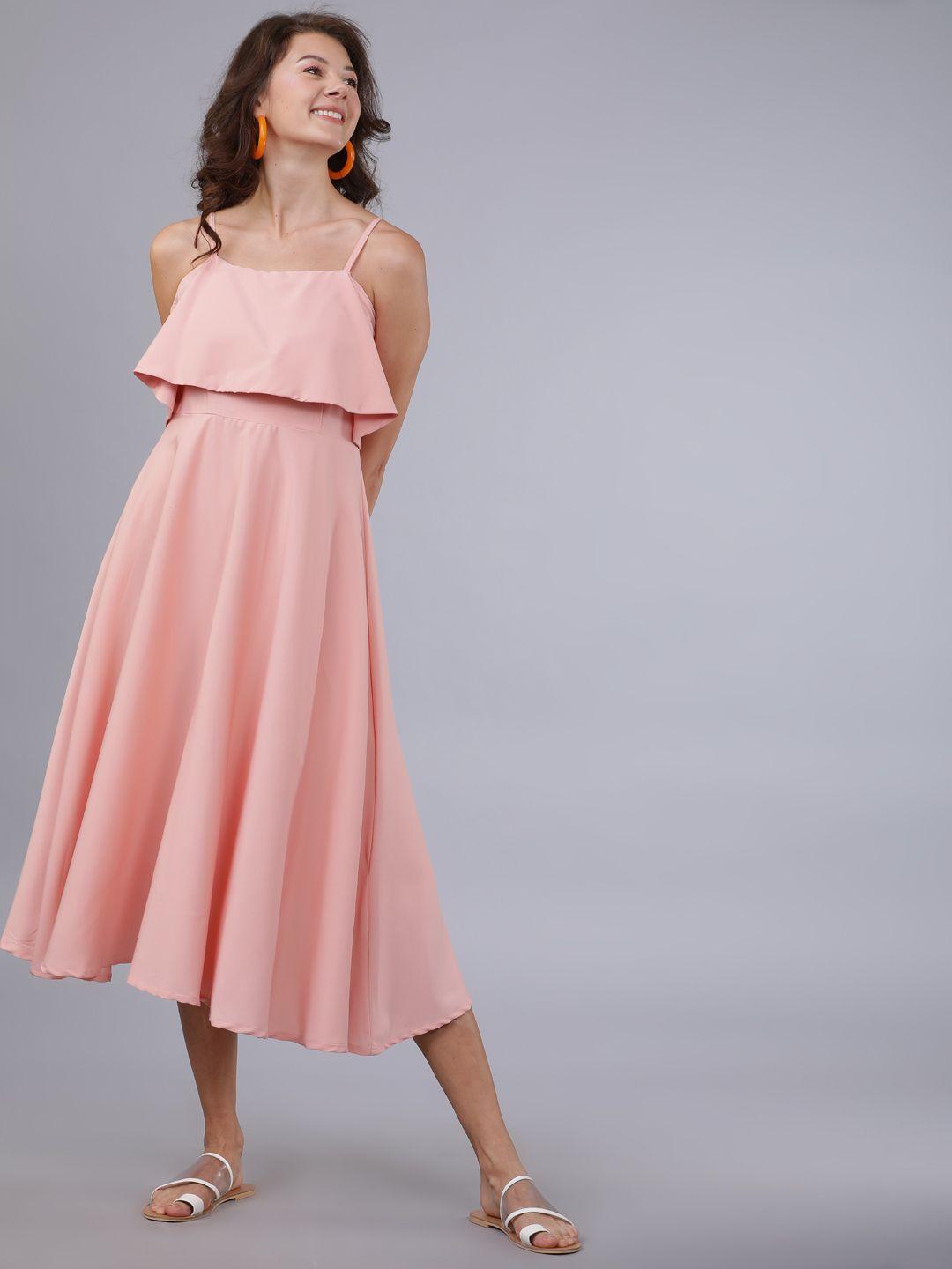 tokyo talkies women peach-coloured solid fit and flare dress