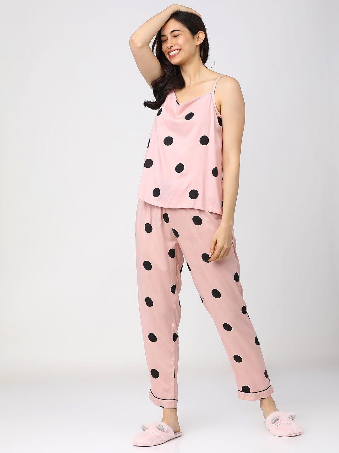 tokyo talkies women pink & black printed night suit