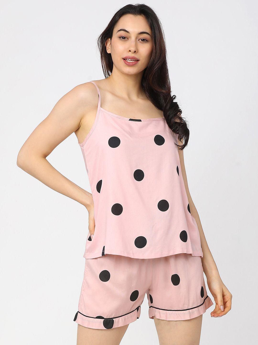 tokyo talkies women pink & black printed night suit