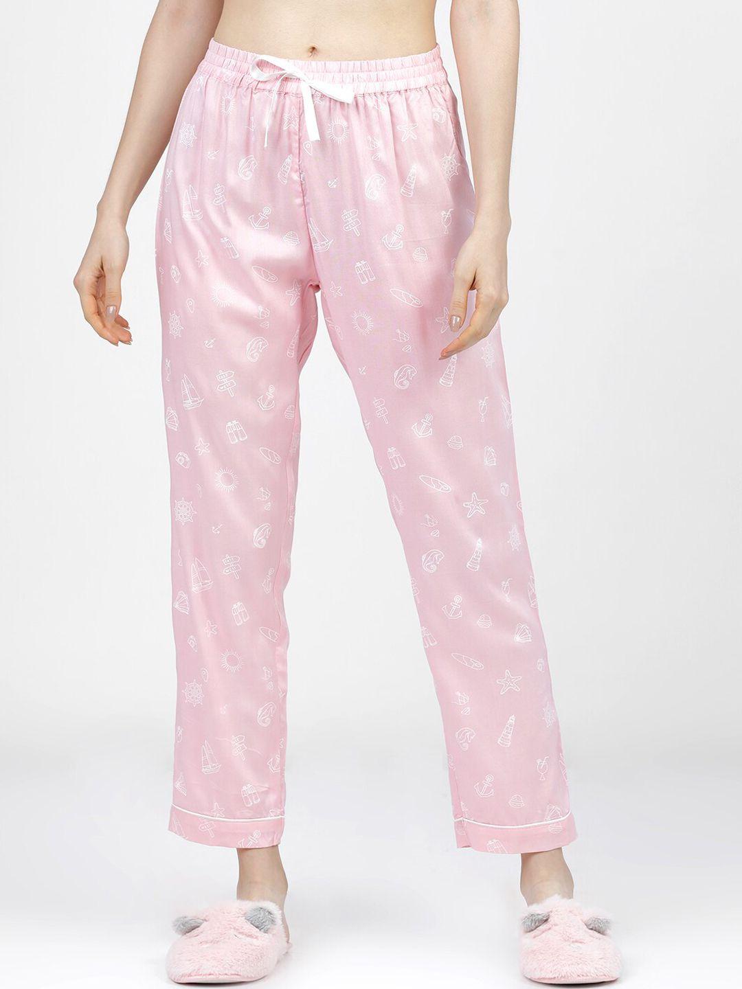 tokyo talkies women pink & white printed lounge pants