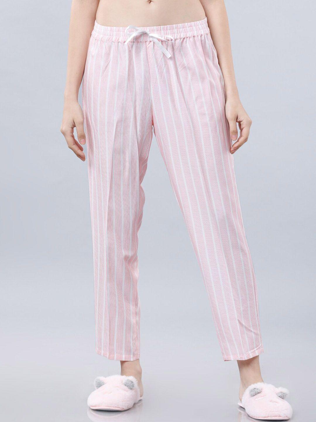tokyo talkies women pink & white striped lounge pants