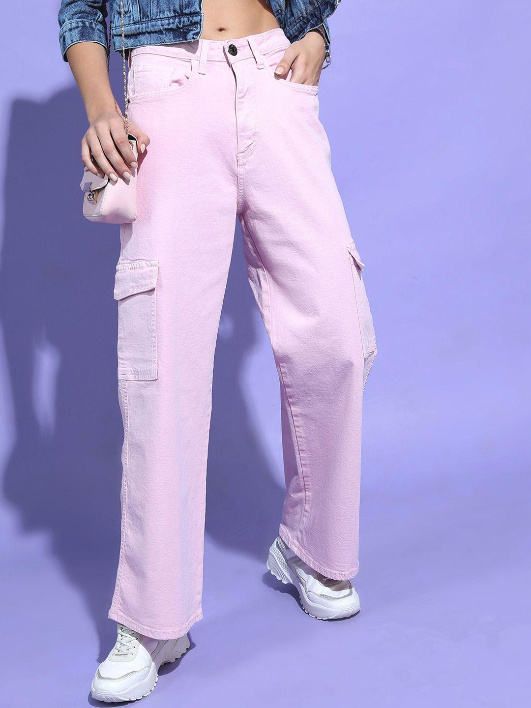tokyo talkies women pink clean look cargo jeans