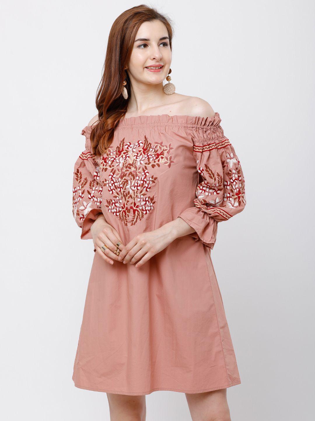 tokyo talkies women pink embroidered a-line dress