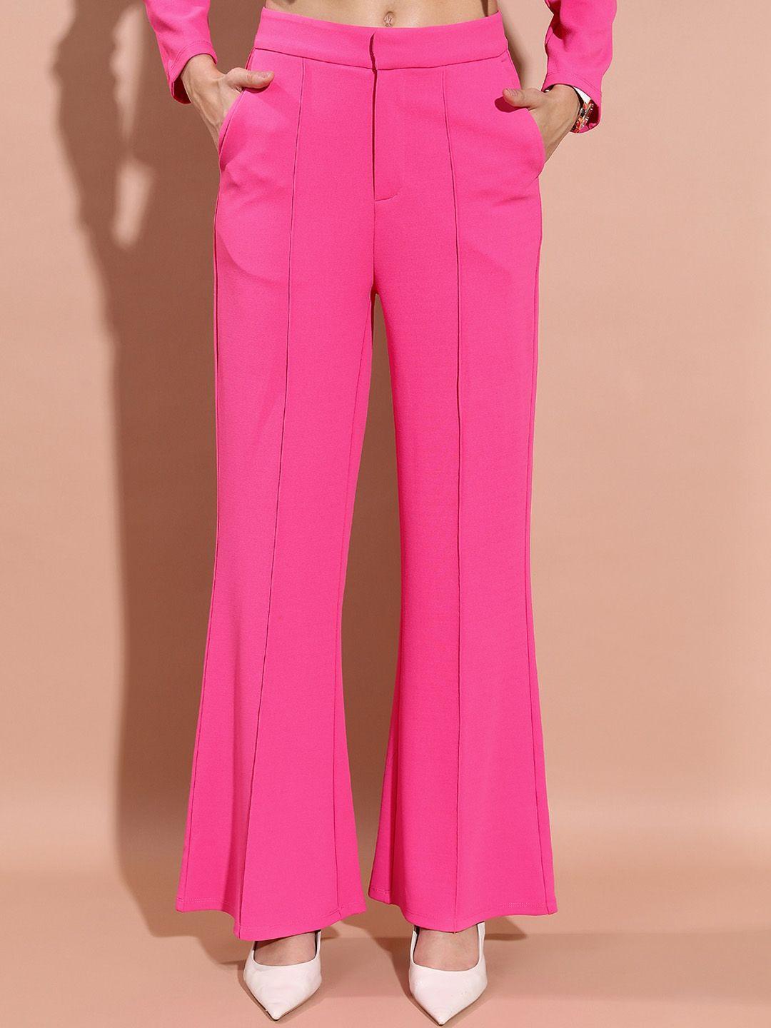 tokyo talkies women pink flared bootcut trousers