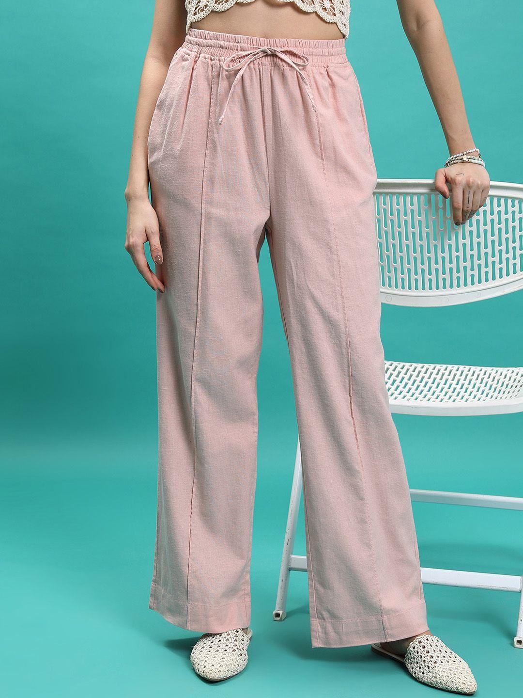 tokyo talkies women pink flared trousers