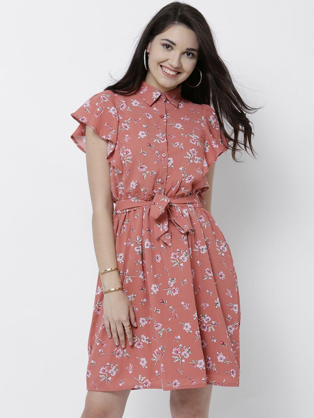 tokyo talkies women pink floral printed a-line dress
