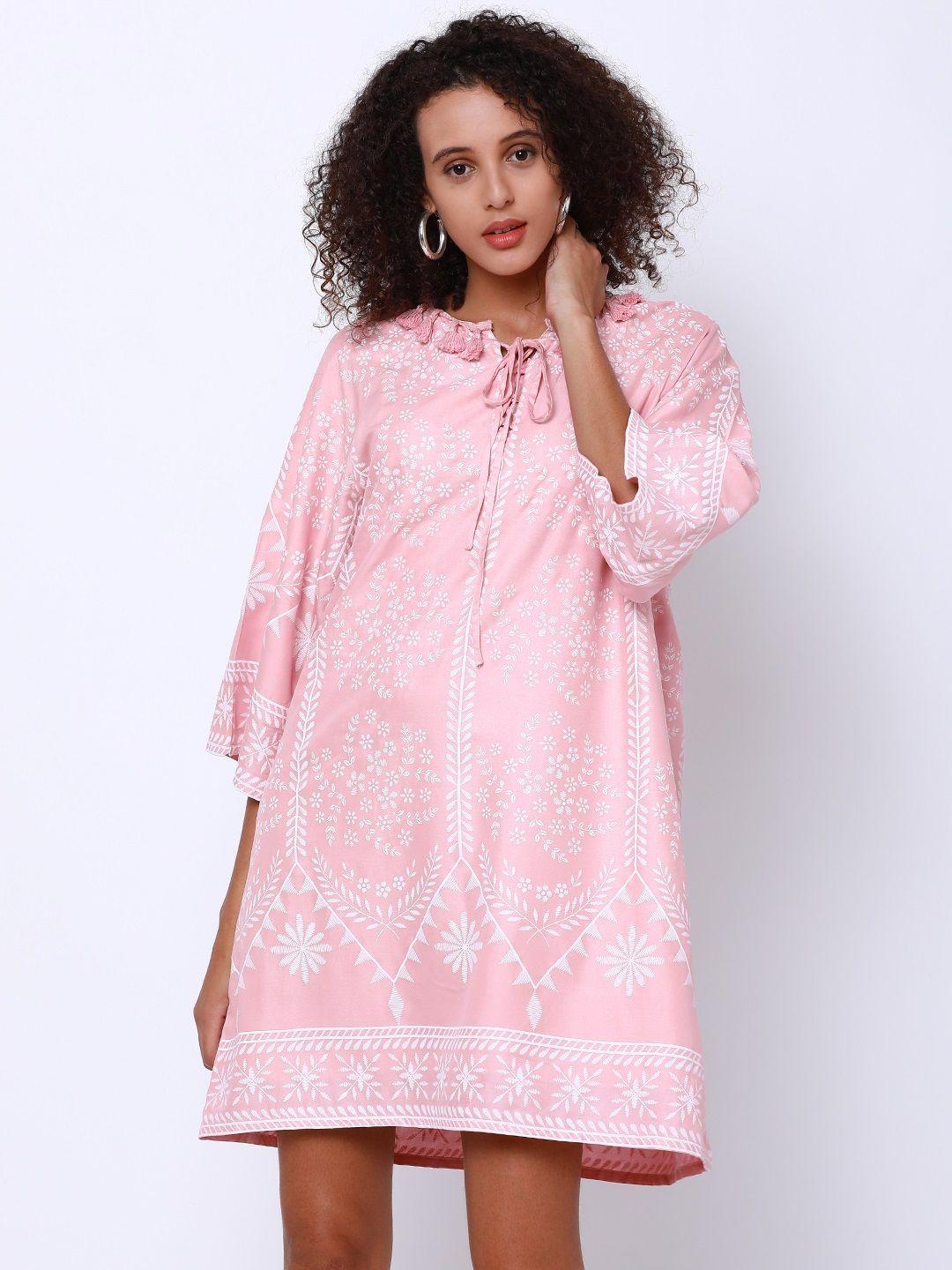 tokyo talkies women pink printed a-line dress