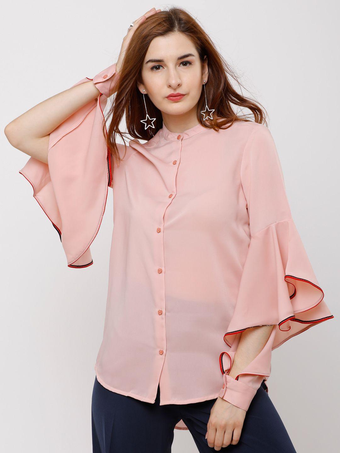 tokyo talkies women pink regular fit solid casual shirt