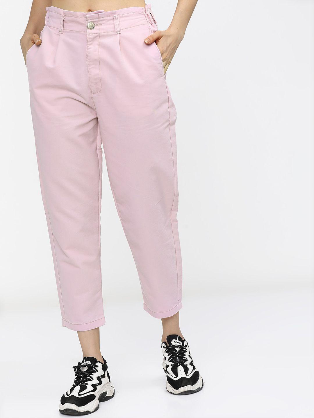 tokyo talkies women pink regular fit trousers