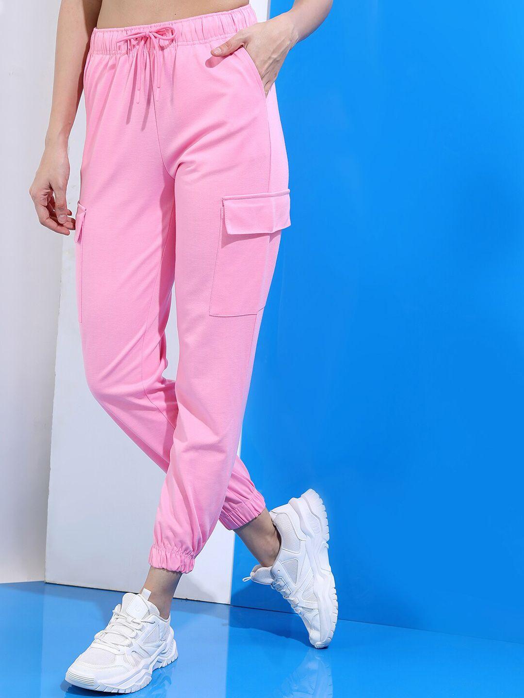 tokyo talkies women pink slim fit joggers trousers