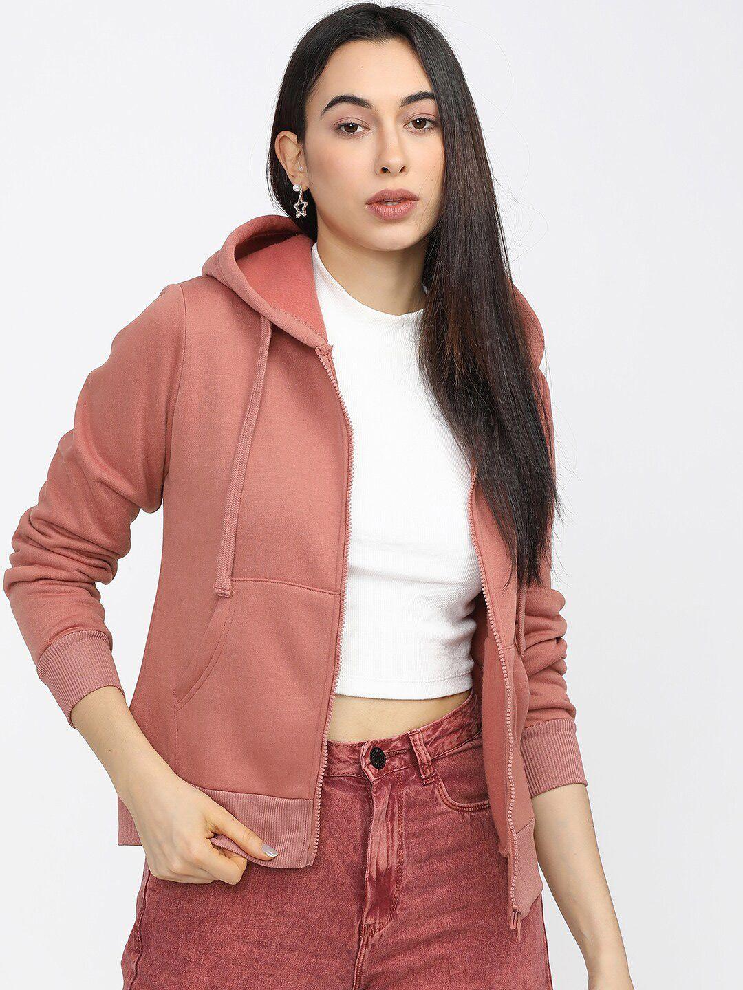 tokyo talkies women pink solid hooded sweatshirt