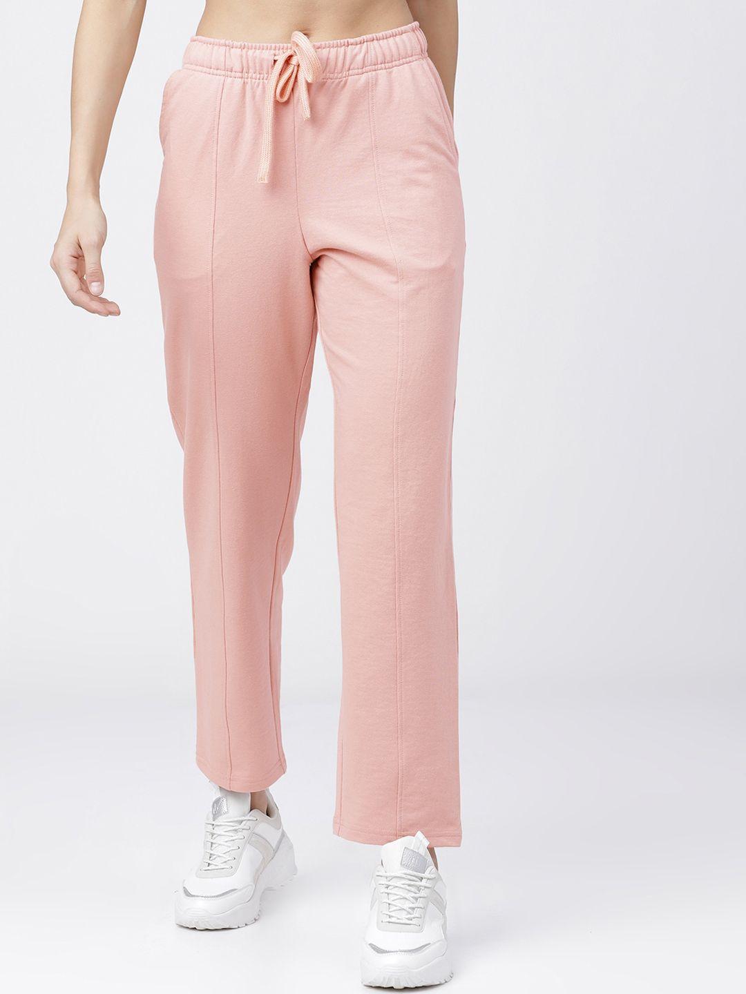 tokyo talkies women pink solid regular-fit track pants