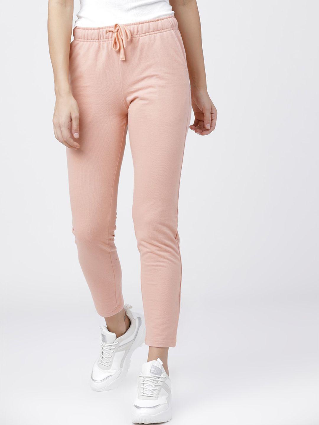 tokyo talkies women pink solid slim-fit casual track pants