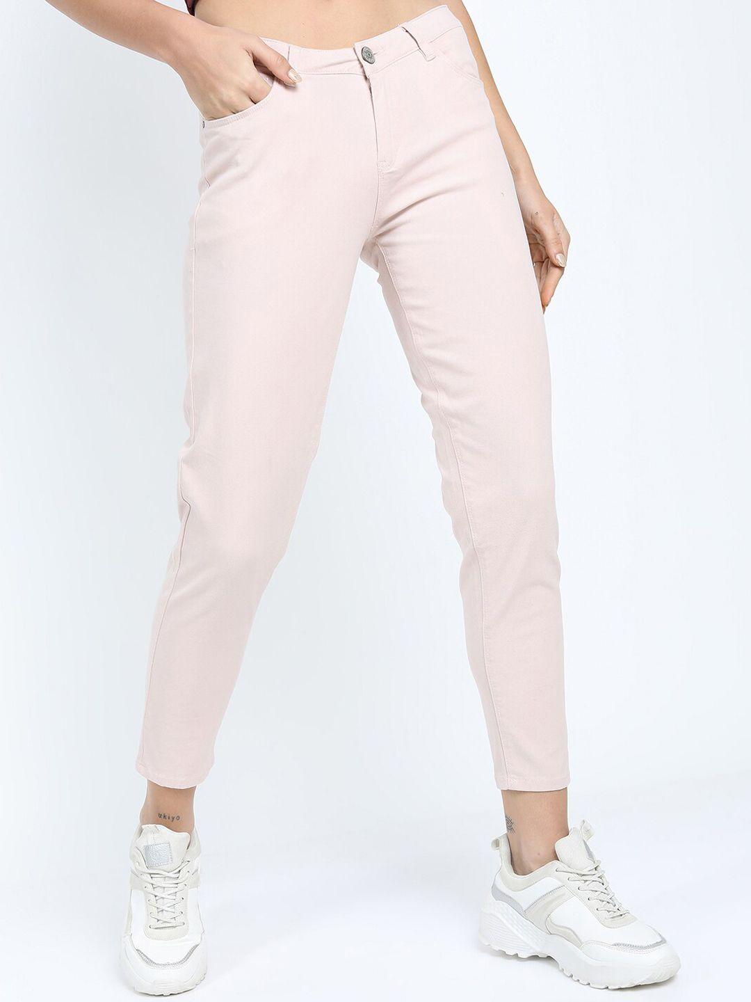 tokyo talkies women pink tapered fit trousers