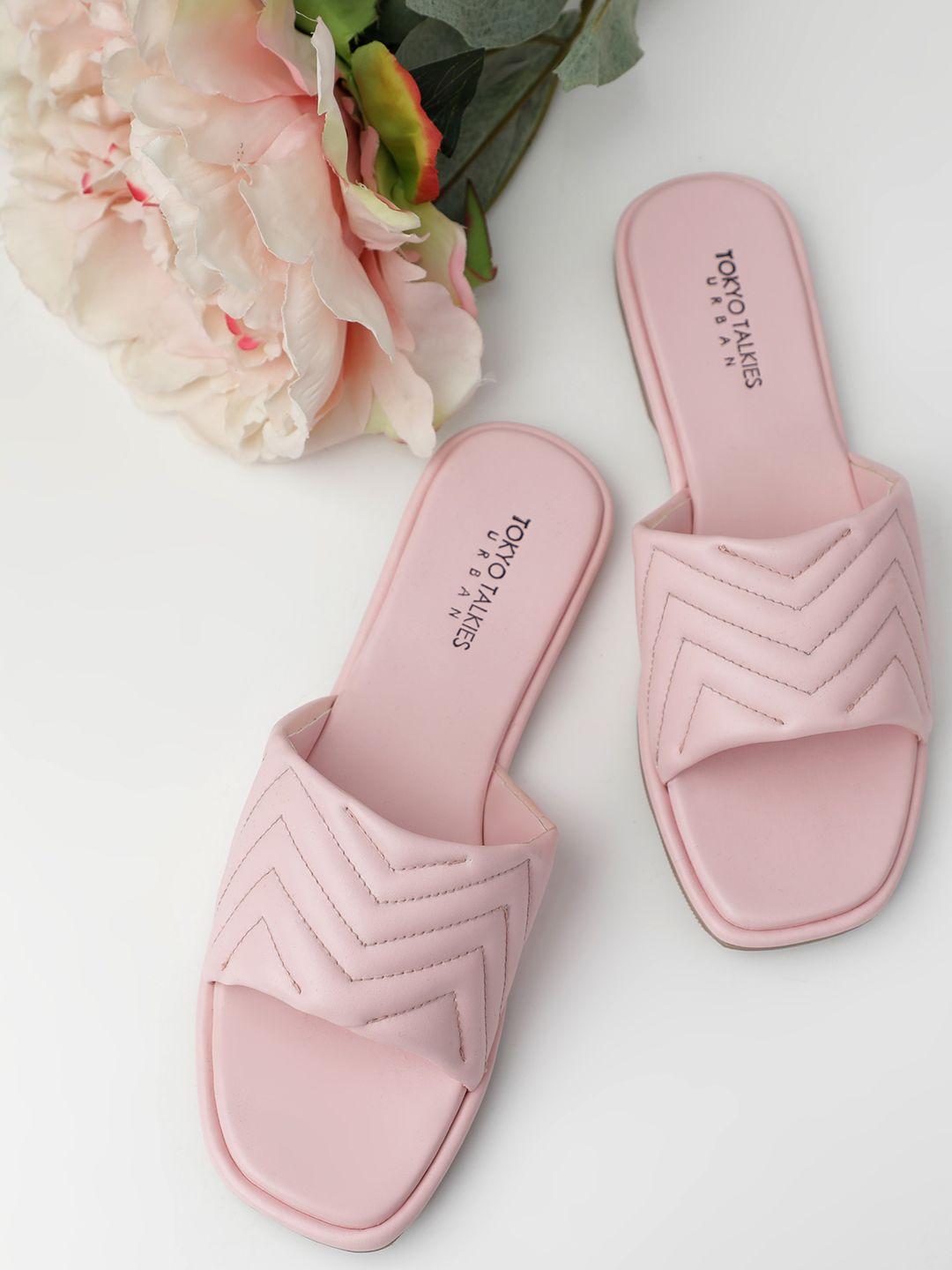 tokyo talkies women pink textured open toe flats