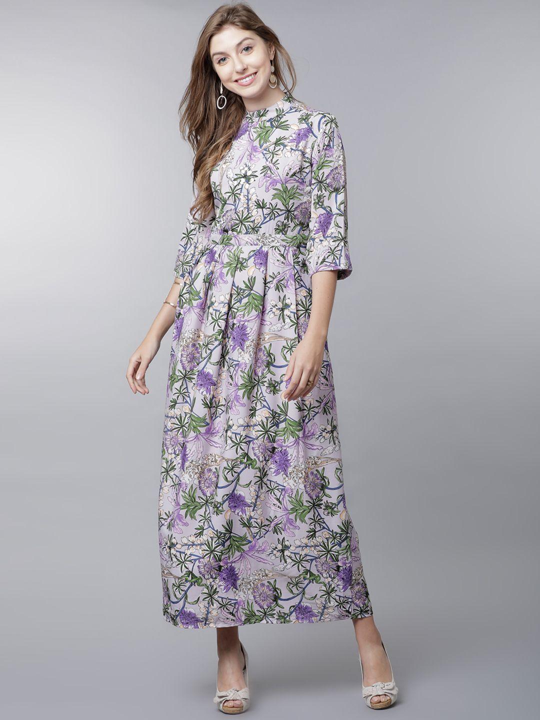 tokyo talkies women purple & green printed maxi dress