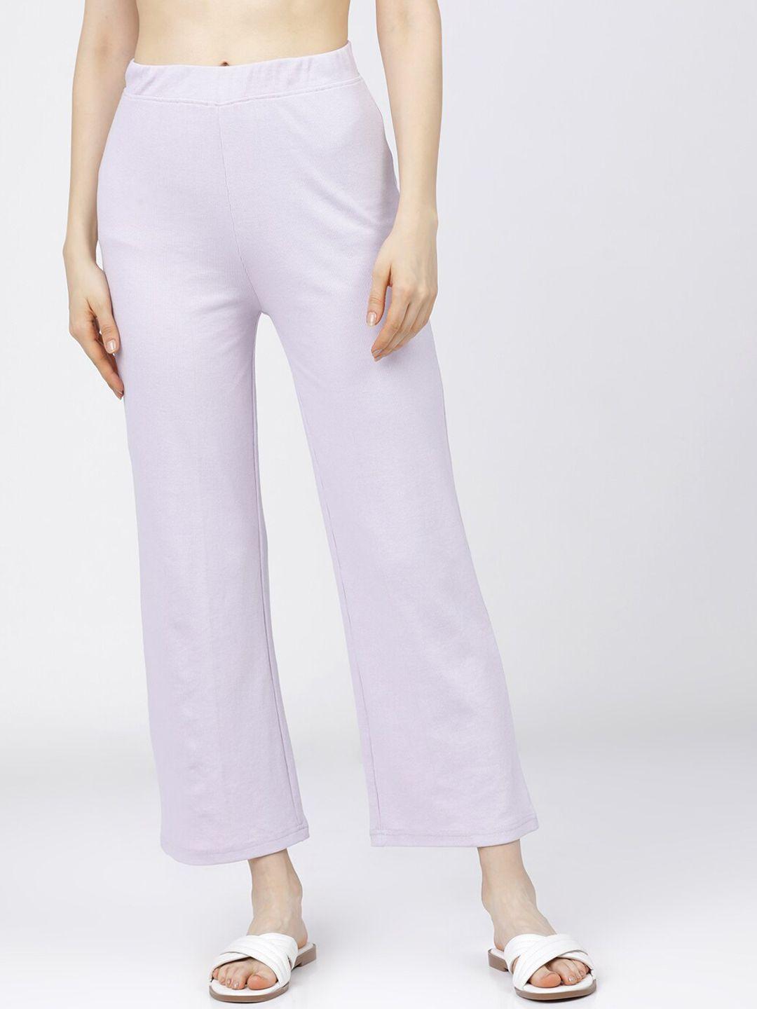 tokyo talkies women purple slim fit parallel trousers