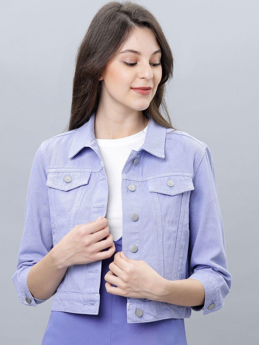 tokyo talkies women purple solid denim jacket