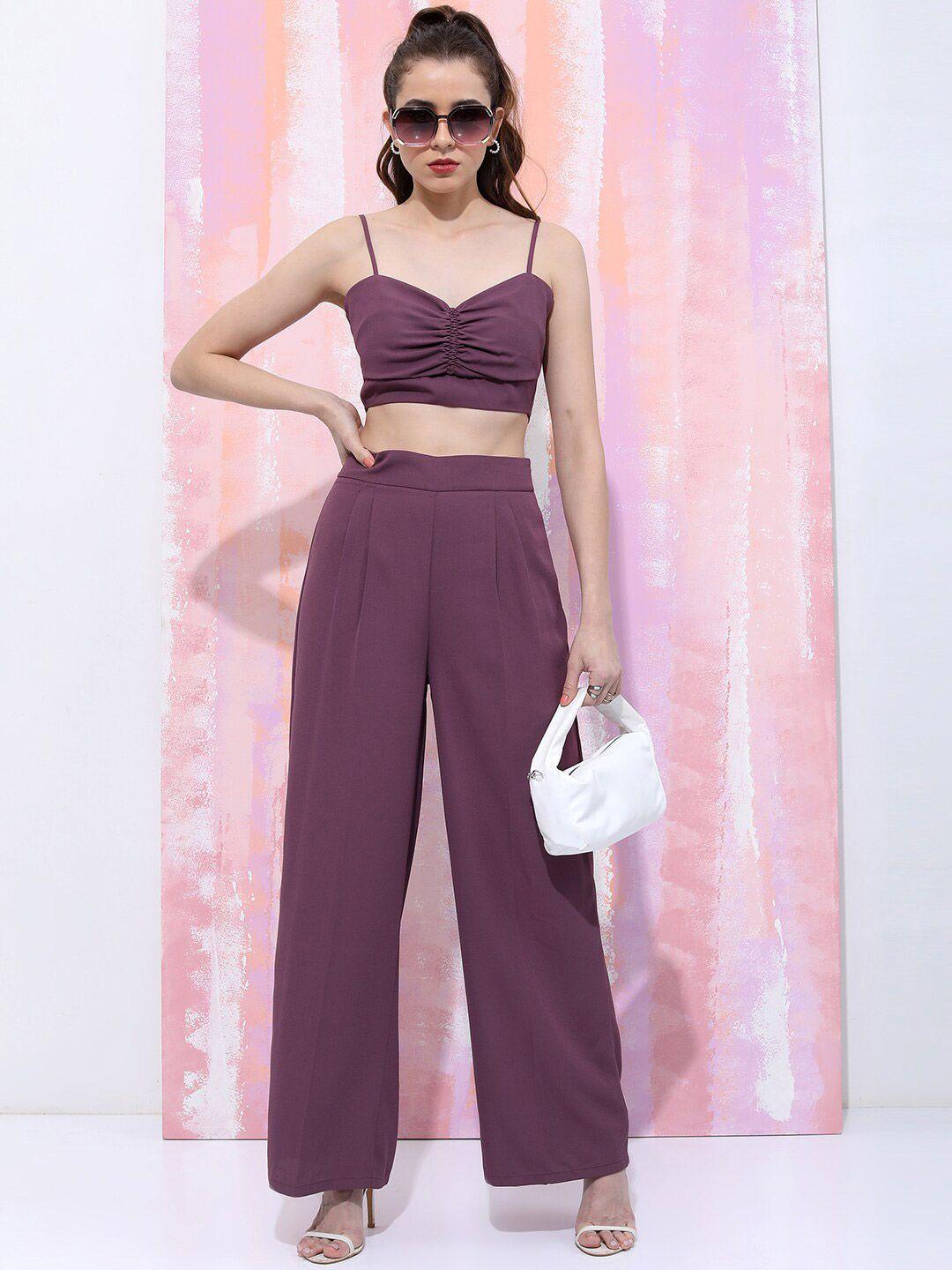 tokyo talkies women purple top with trousers