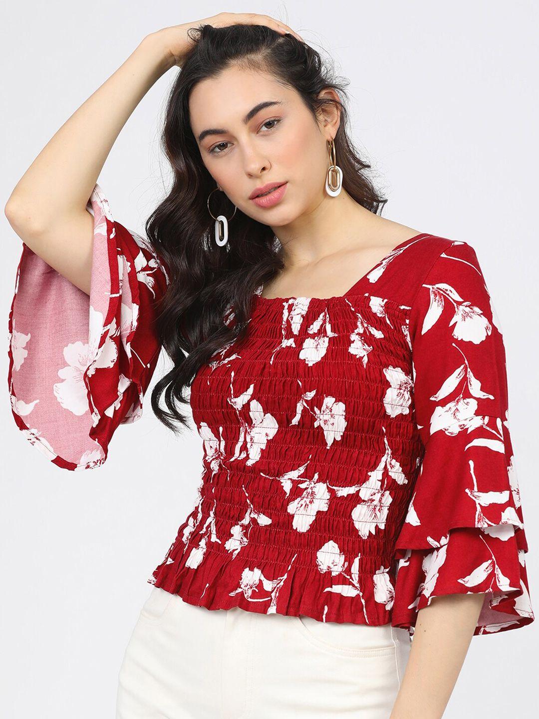 tokyo talkies women red & white floral regular top