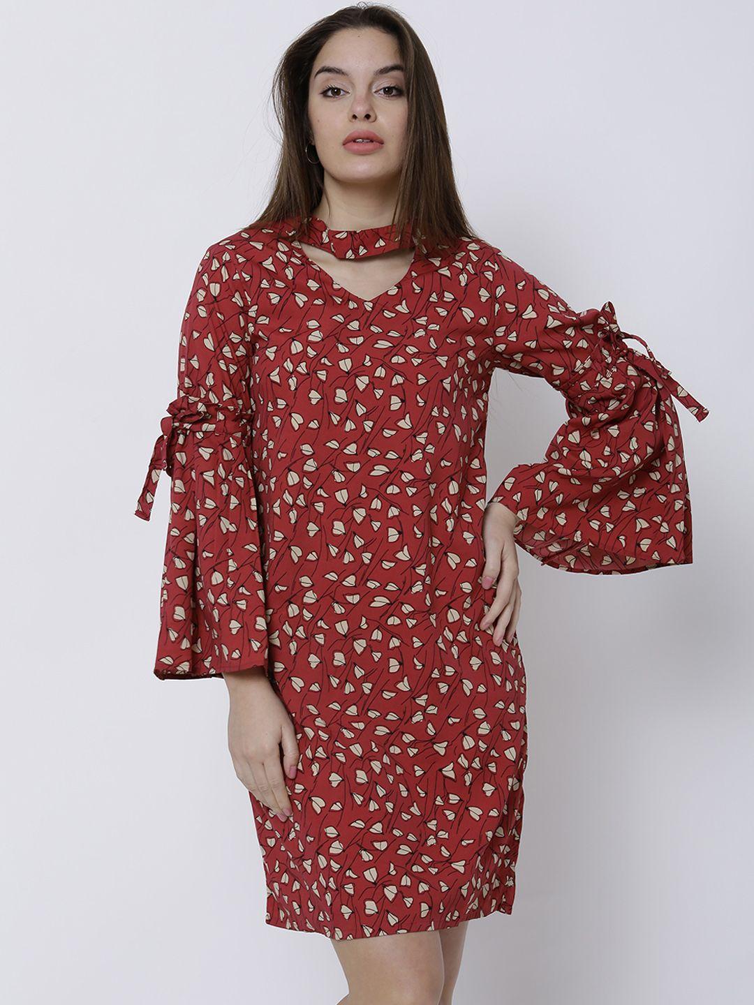 tokyo talkies women red printed a-line dress