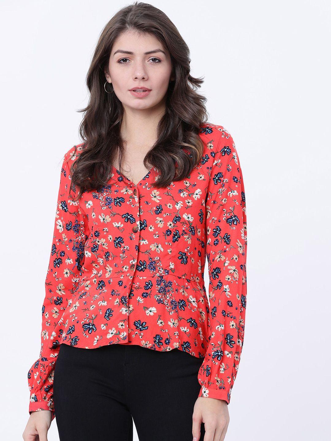tokyo talkies women red printed shirt style top