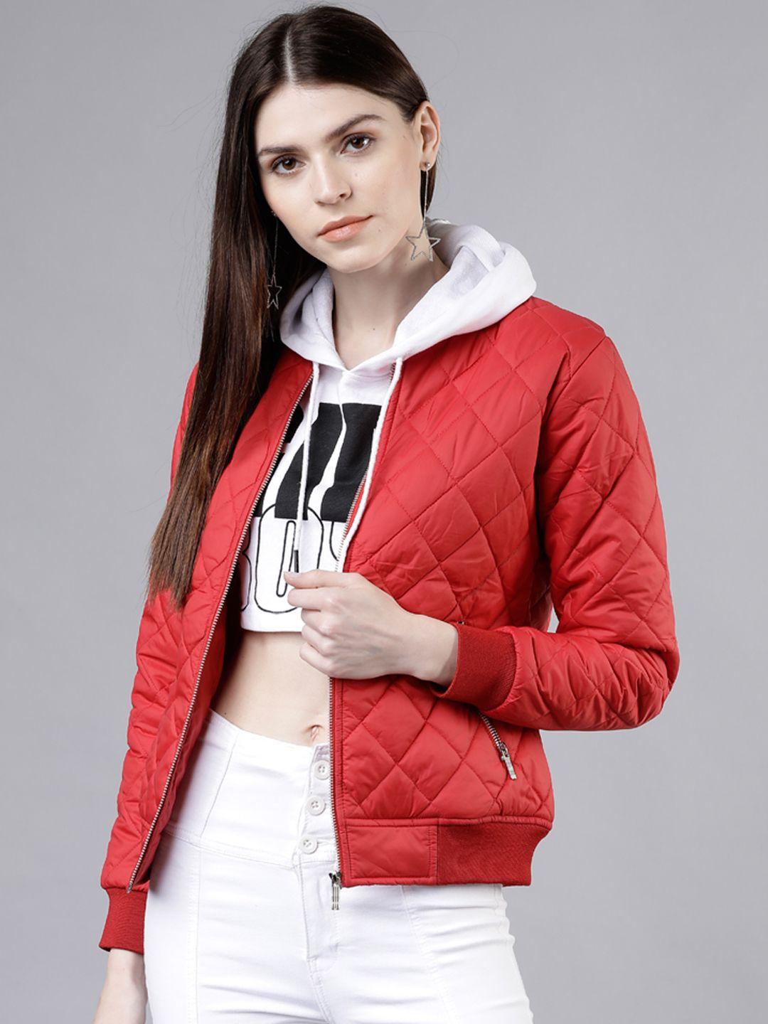 tokyo talkies women red solid puffer jacket