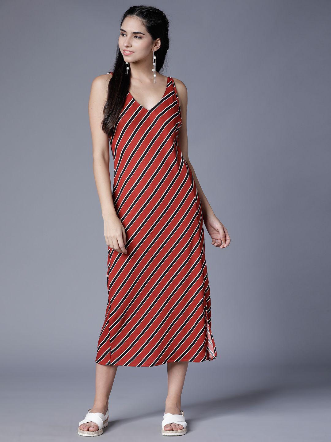 tokyo talkies women red striped a-line dress