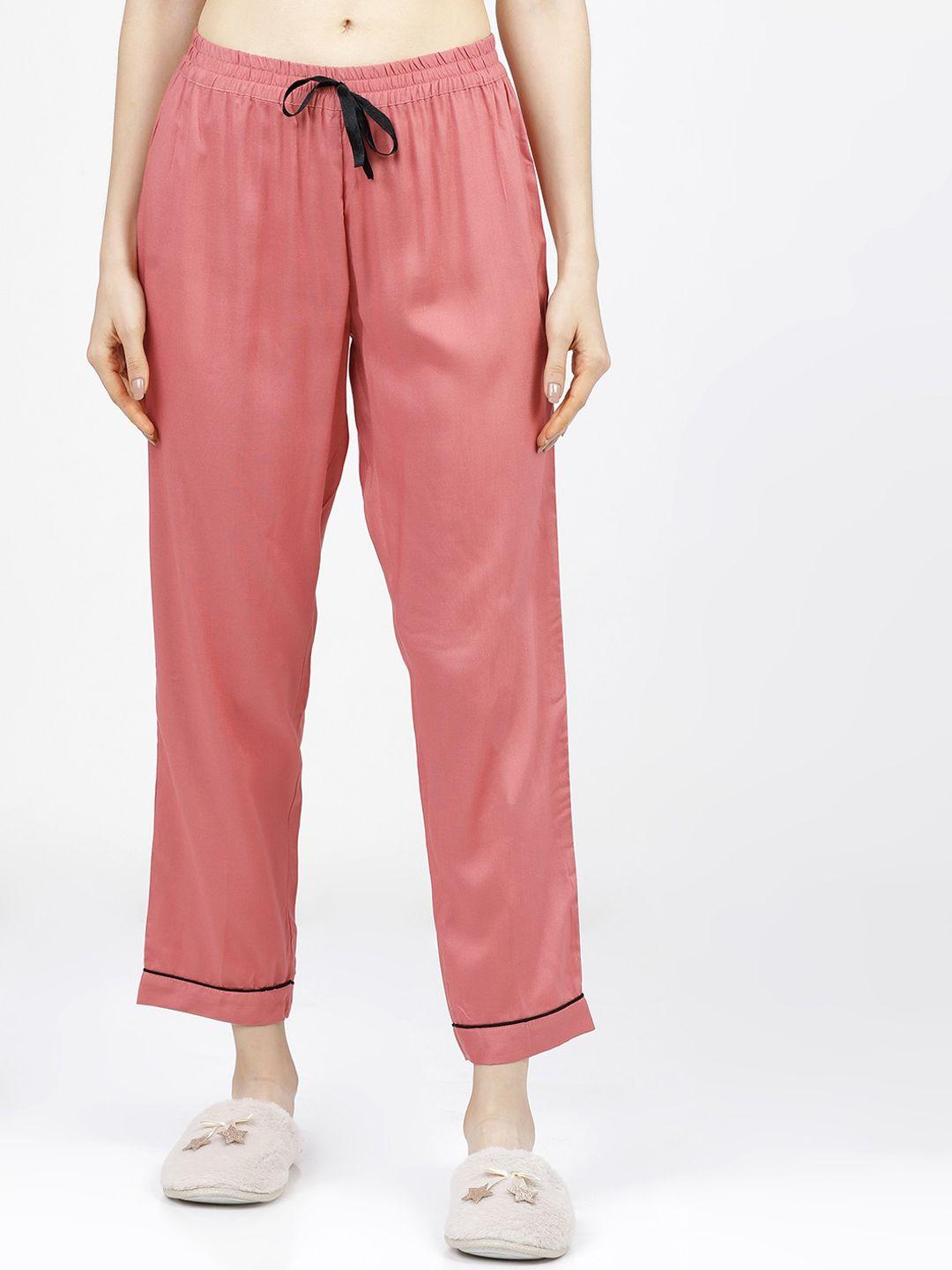 tokyo talkies women rose coloured solid lounge pants