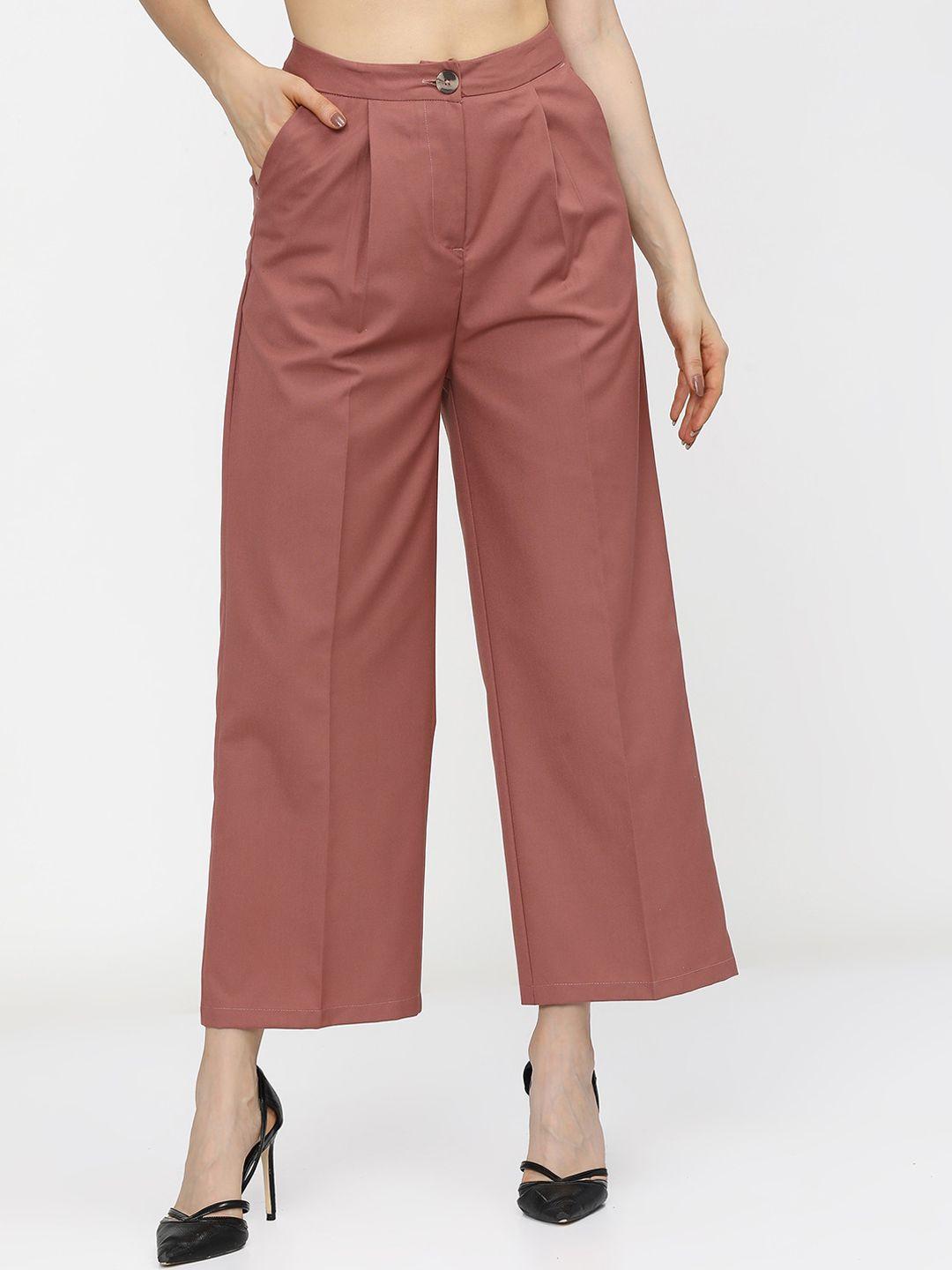 tokyo talkies women rust flared pleated parallel trousers