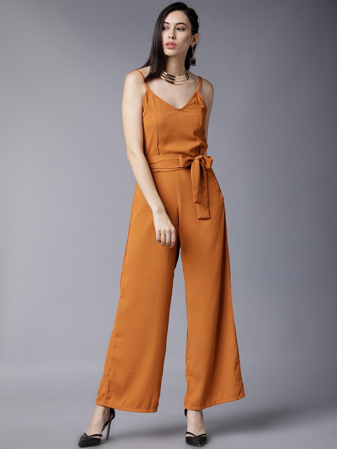 tokyo talkies women rust orange solid top with trousers