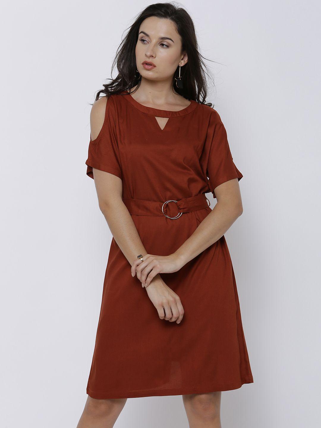 tokyo talkies women rust solid a-line dress