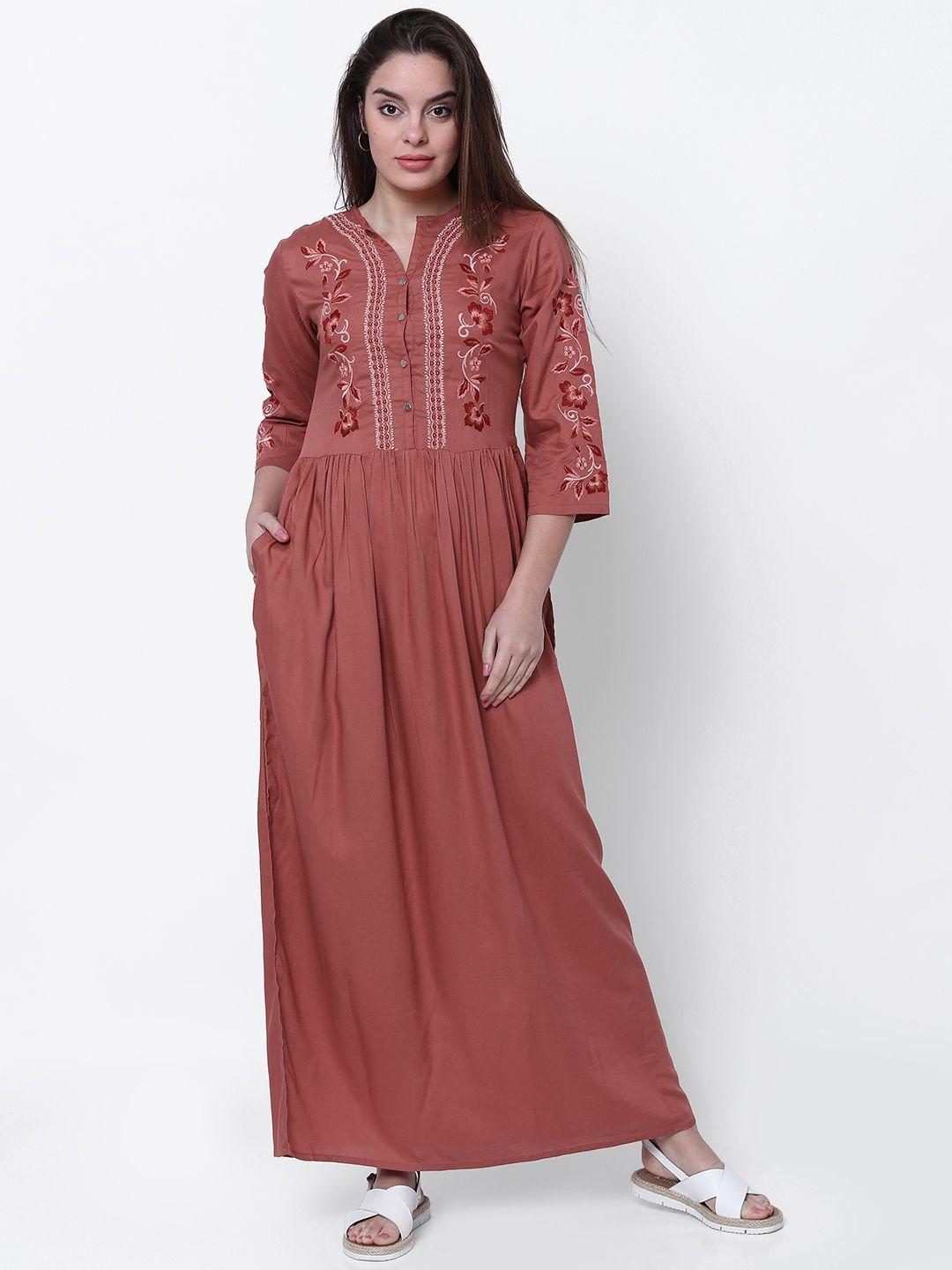 tokyo talkies women rust solid maxi dress