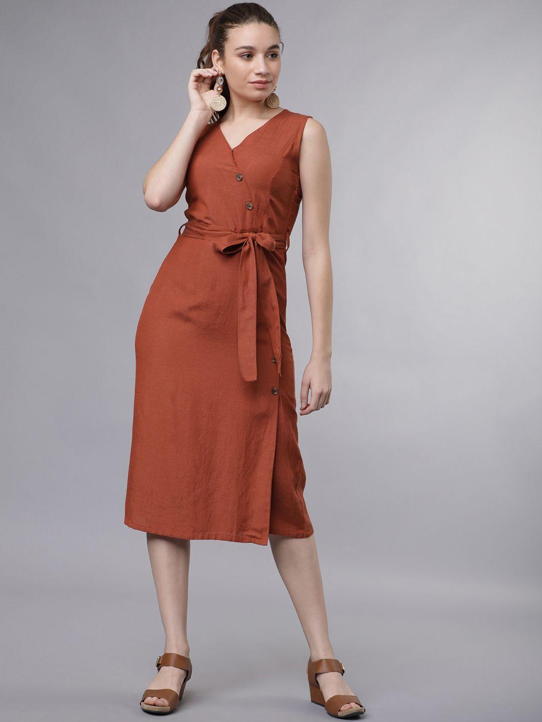 tokyo talkies women rust solid wrap dress