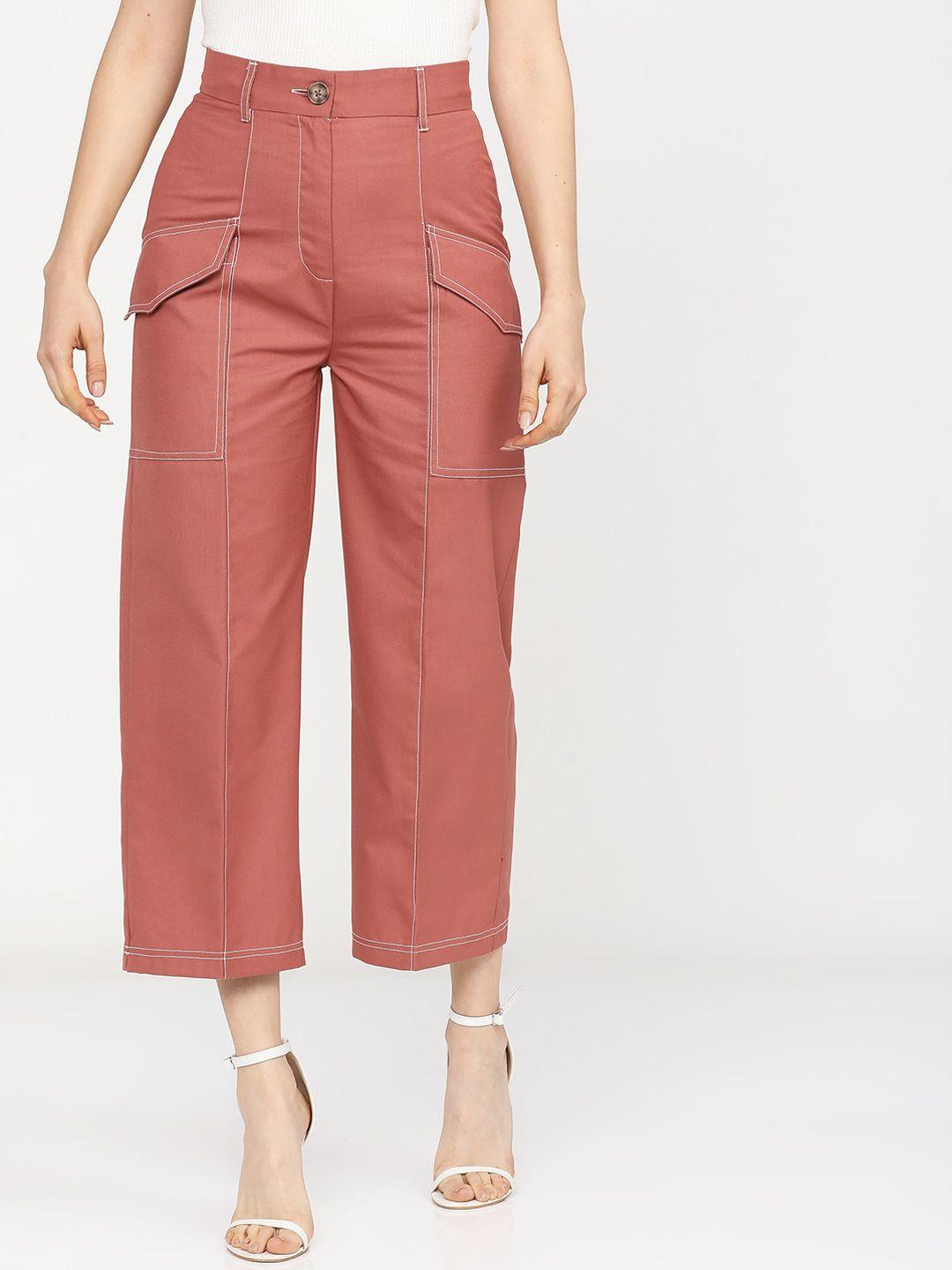 tokyo talkies women rust straight fit pleated culottes trousers