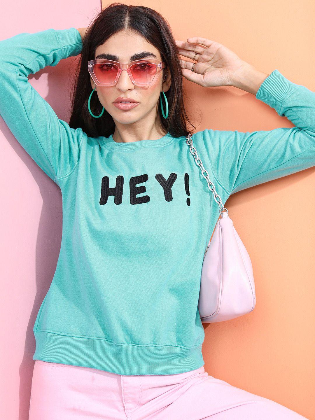 tokyo talkies women sea green printed sweatshirt