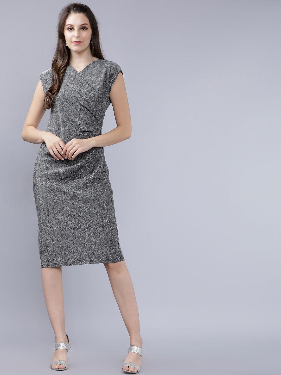 tokyo talkies women silver sheen wrap dress