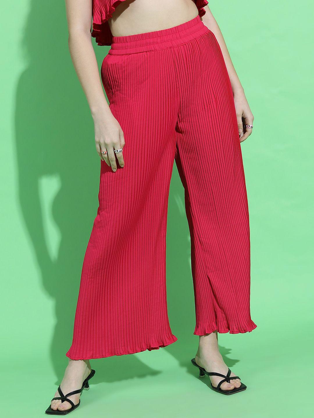 tokyo talkies women stunning fuchsia solid trousers