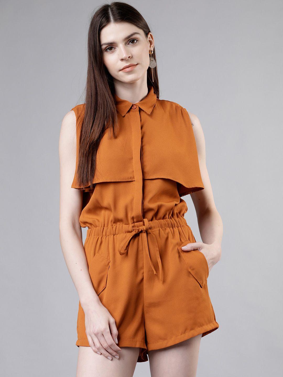 tokyo talkies women tan brown solid basic jumpsuit