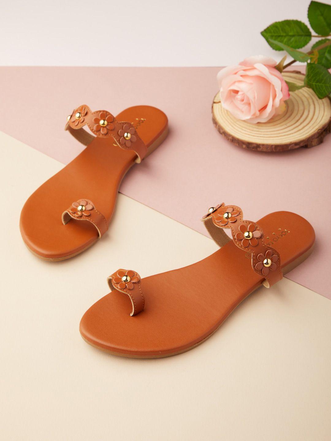 tokyo talkies women tan embellished open toe flats