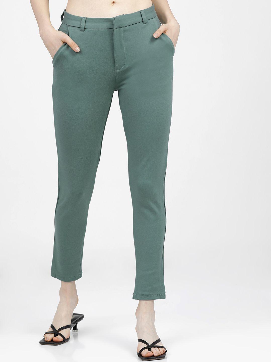 tokyo talkies women teal slim fit trousers