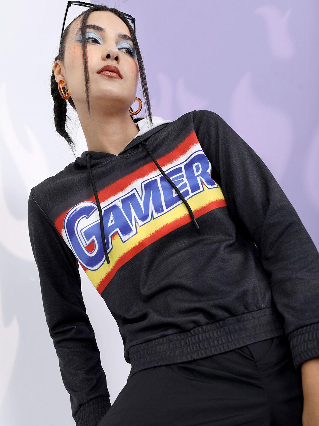 tokyo talkies women typography printed hooded sweatshirt