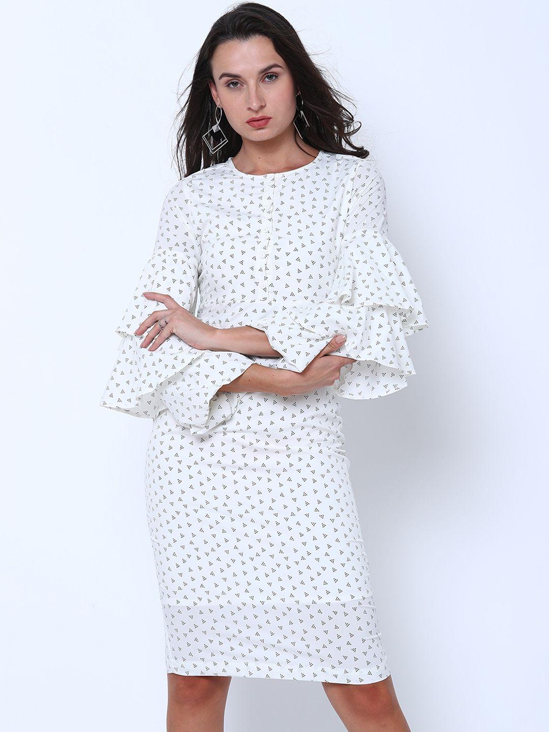 tokyo talkies women white & black printed sheath dress