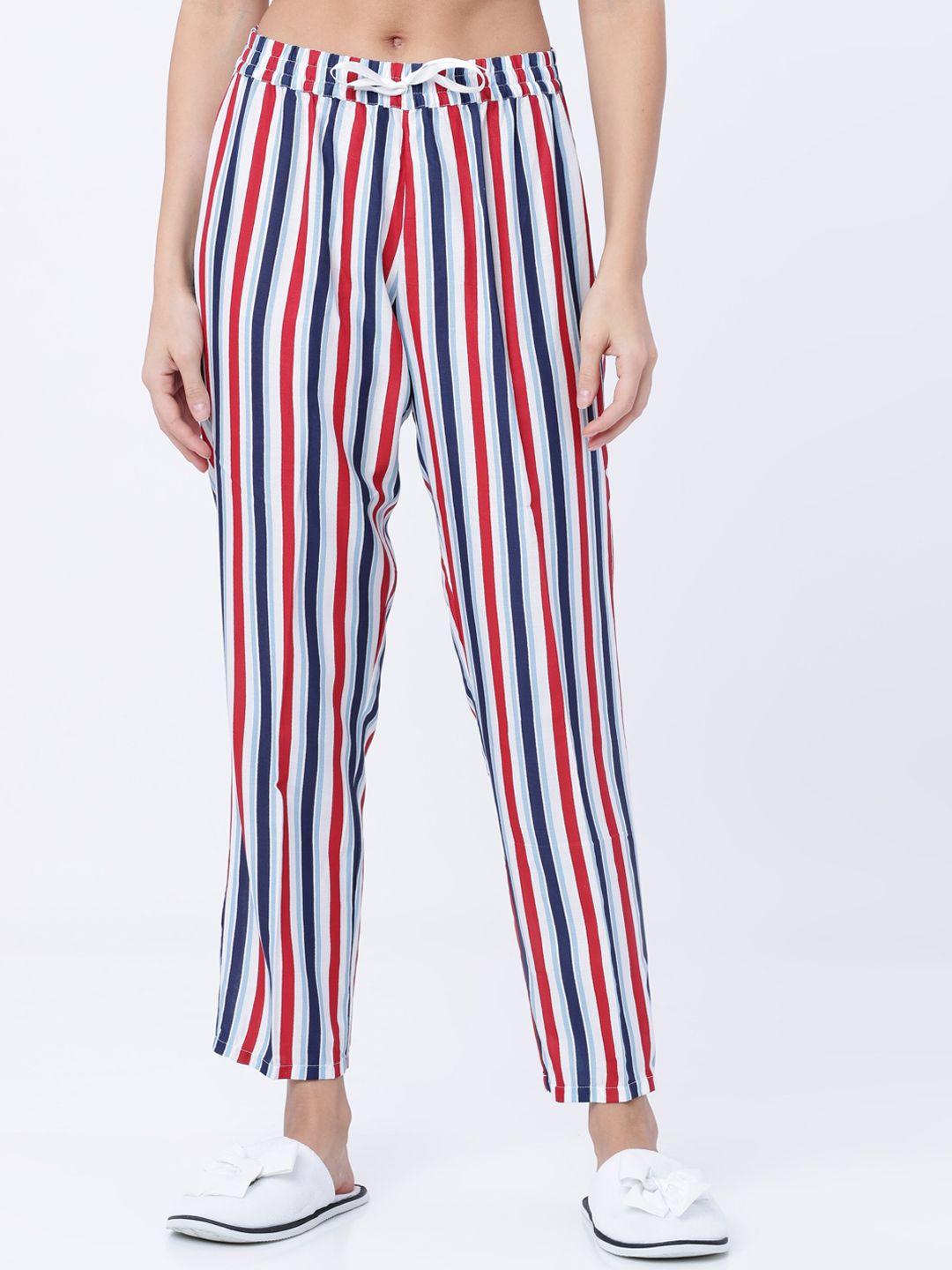 tokyo talkies women white & blue striped lounge pants